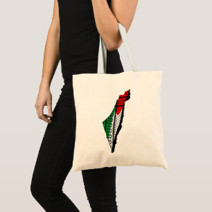 Palestine Map whith Flag and Keffiyeh Pattern Tote Bag
