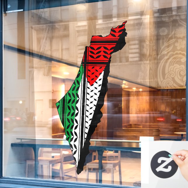 Palestine Map whith Flag and Keffiyeh Pattern Window Cling (Cafe Window)