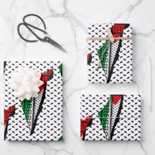 Palestine Map whith Flag and Keffiyeh Pattern Wrapping Paper Sheet