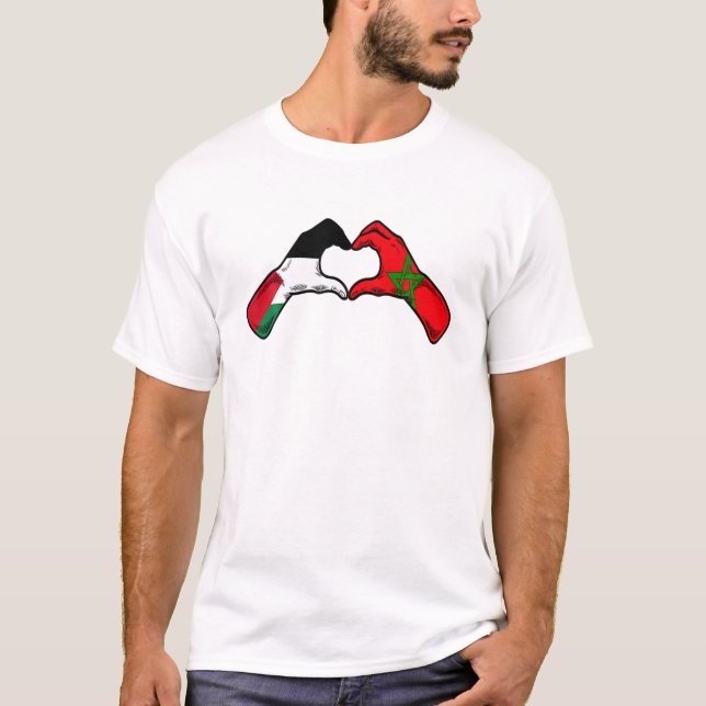 Palestine Morocco Flag - Palestinian Moroccan Hear T-Shirt (Front)