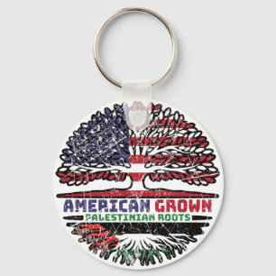 Palestine Palestinian American USA Tree Roots Flag Key Ring