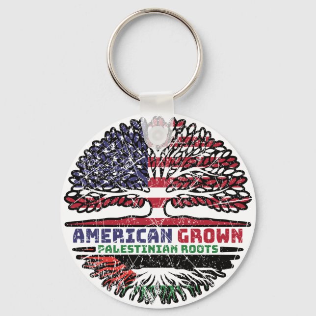 Palestine Palestinian American USA Tree Roots Flag Key Ring (Front)