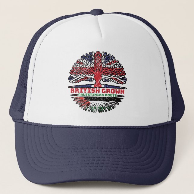 Palestine Palestinian British UK Tree Roots Flag Trucker Hat (Front)