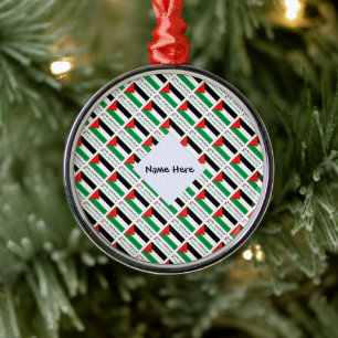 Palestine Palestinian Flag Tiled Black Personal Metal Tree Decoration