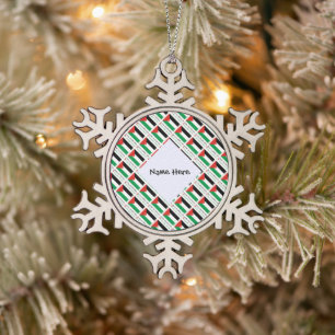 Palestine Palestinian Flag Tiled Black Personal Snowflake Pewter Christmas Ornament
