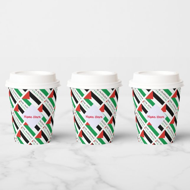Palestine Palestinian Flag Tiled Red Personalised  Paper Cups (Multi)