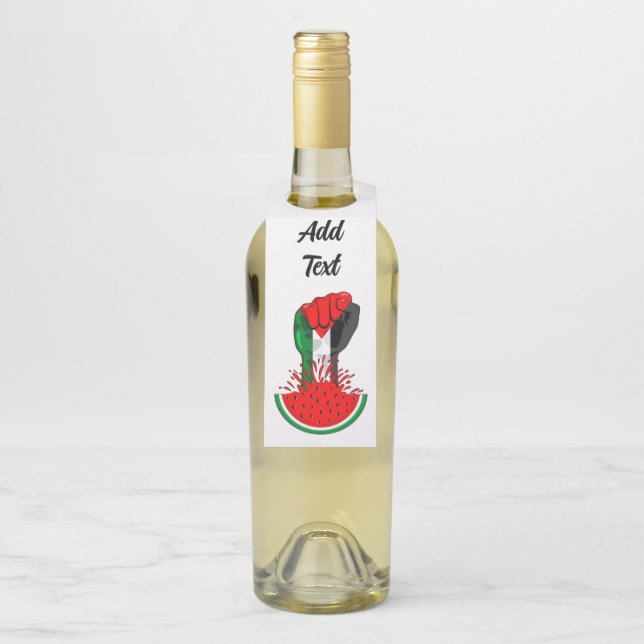 Palestine resistance fist on Watermelon Bottle Tag (On Bottle)