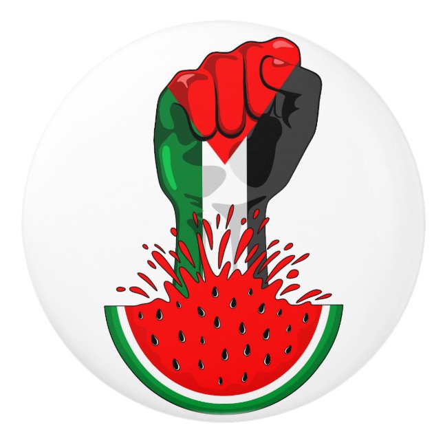 Palestine resistance fist on Watermelon Ceramic Knob (Front)