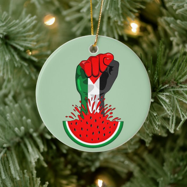 Palestine resistance fist on Watermelon Ceramic Tree Decoration (Tree)