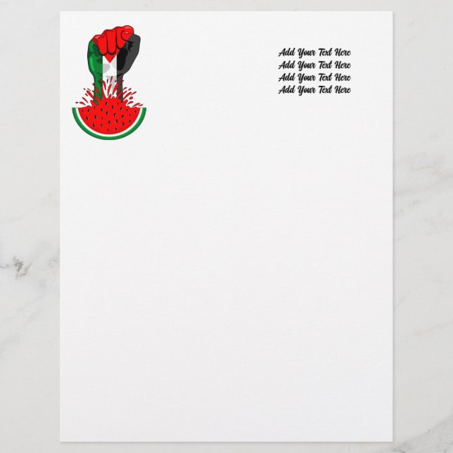 Palestine resistance fist on Watermelon Custom Letterhead (Front)