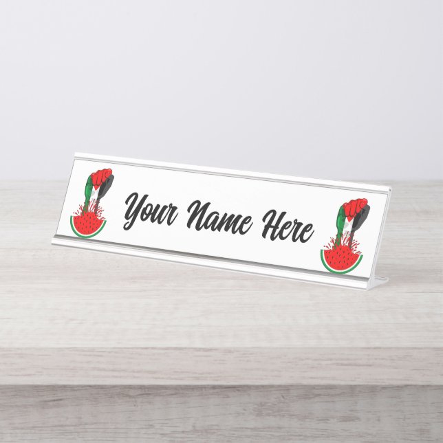 Palestine resistance fist on Watermelon Desk Name Plate (Front)