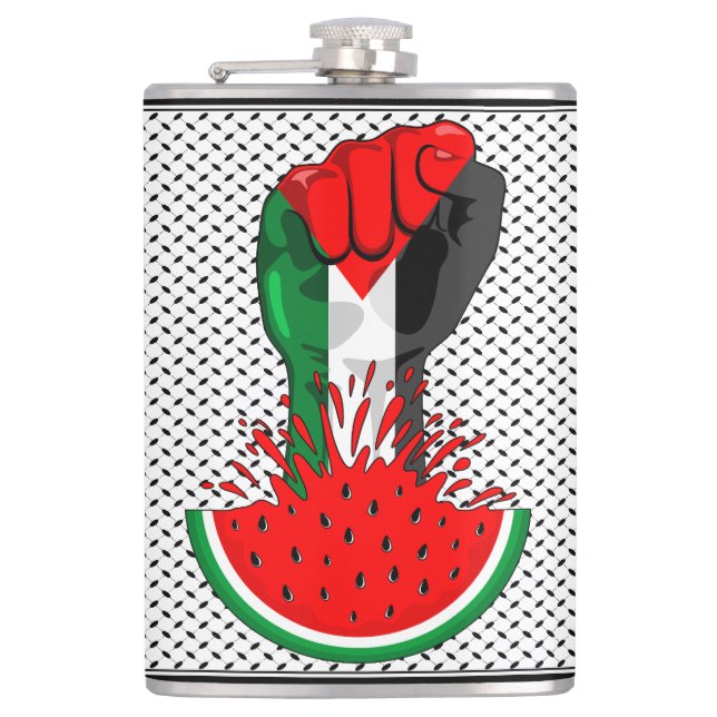 Palestine resistance fist on Watermelon Hip Flask (Front)