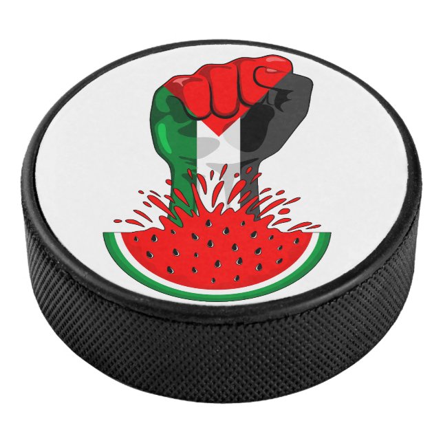 Palestine resistance fist on Watermelon Hockey Puck (3/4)
