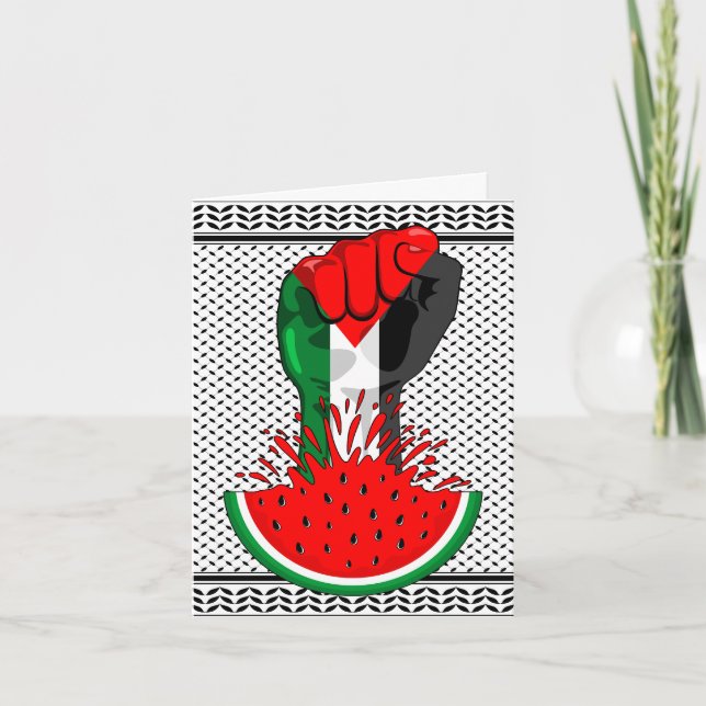 Palestine resistance fist on Watermelon Holiday Card (Front)