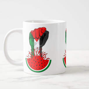 Palestine resistance fist on Watermelon Large Coffee Mug