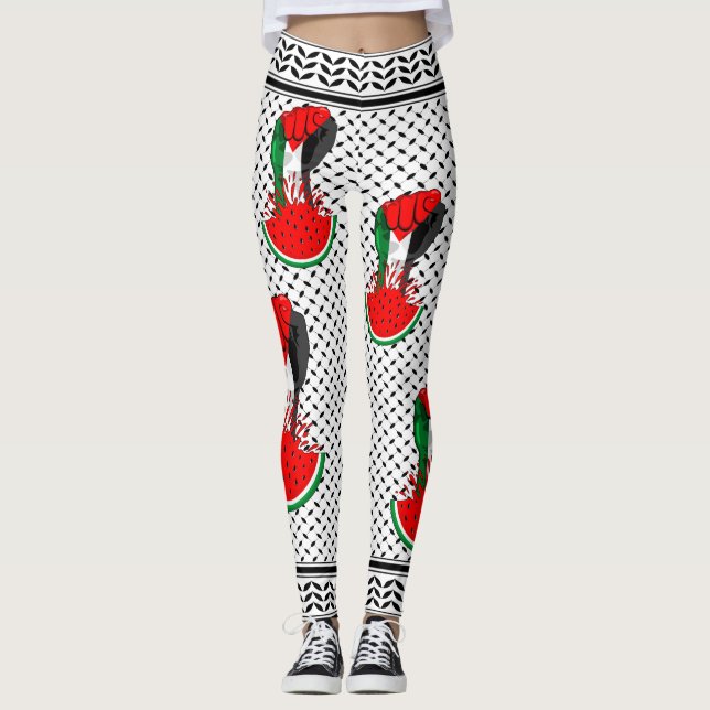 Palestine resistance fist on Watermelon Leggings (Front)