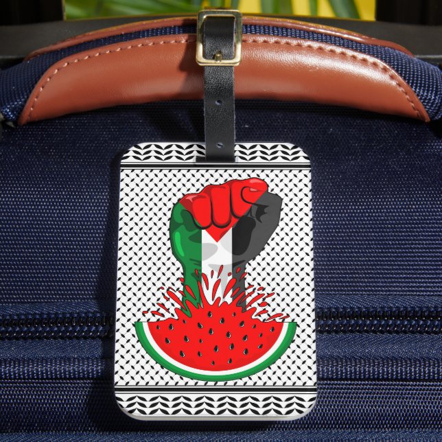 Palestine resistance fist on Watermelon Luggage Tag (Front Insitu 2)