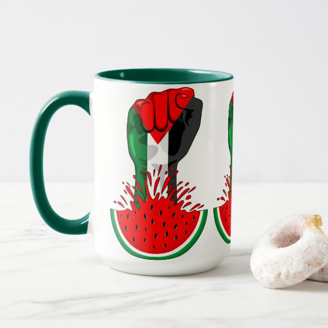 Palestine resistance fist on Watermelon Mug (With Donut)