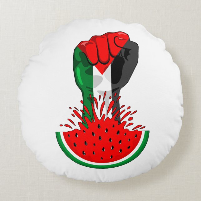 Palestine resistance fist on Watermelon Round Cushion (Front)