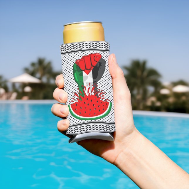 Palestine resistance fist on Watermelon Seltzer Can Cooler (In Situ Pool)