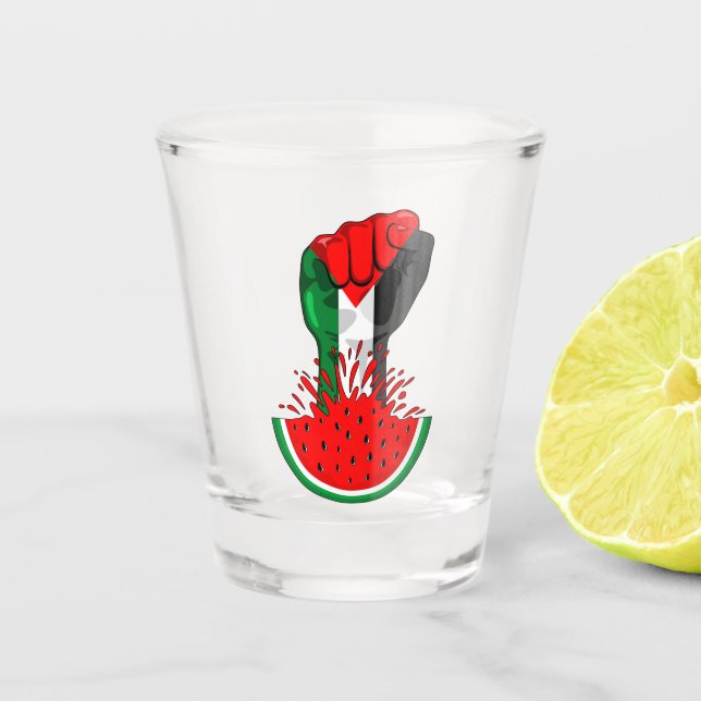Palestine resistance fist on Watermelon Shot Glass (Front)