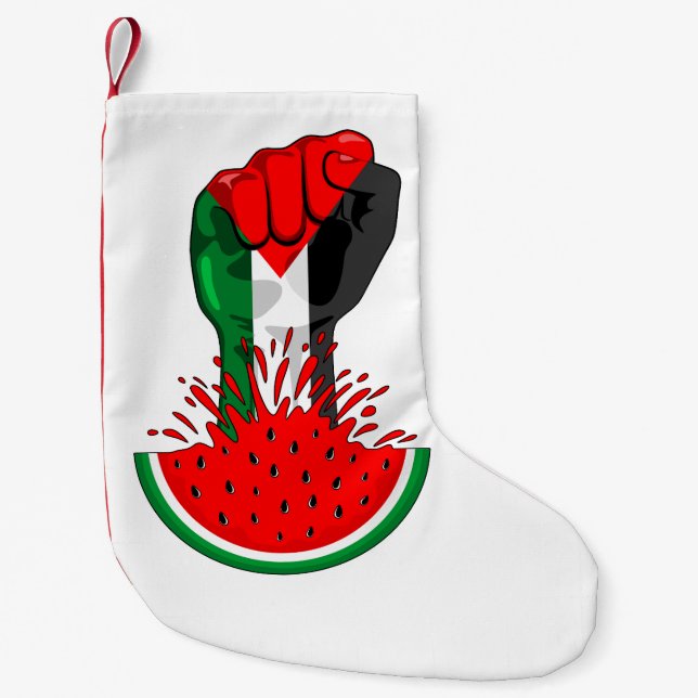 Palestine resistance fist on Watermelon Small Christmas Stocking (Front)