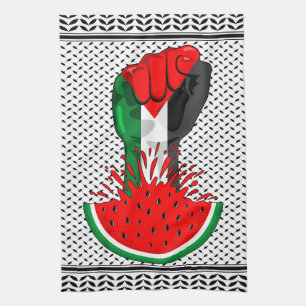 Palestine resistance fist on Watermelon Tea Towel