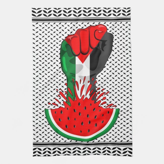 Palestine resistance fist on Watermelon Tea Towel (Vertical)