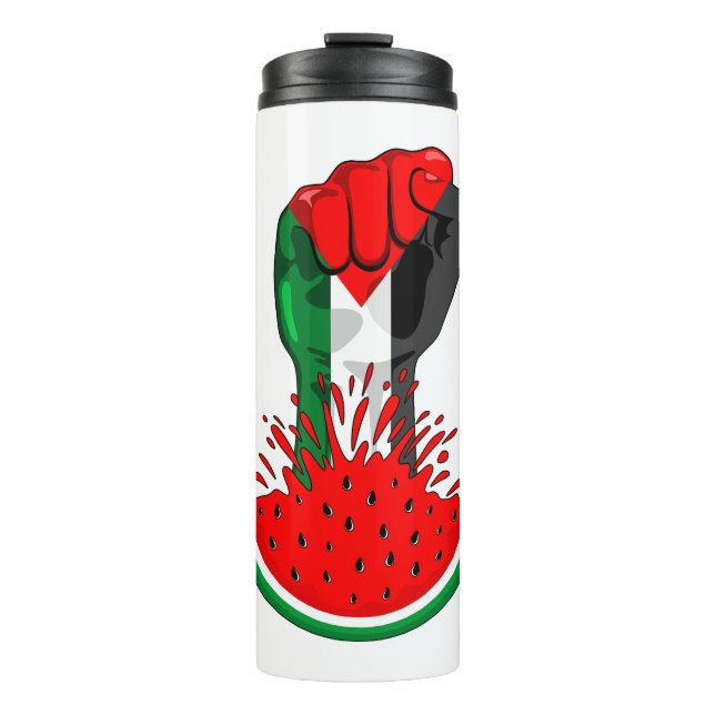 Palestine resistance fist on Watermelon Thermal Tumbler (Front)