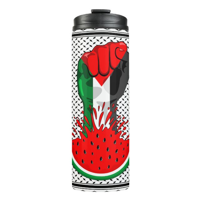 Palestine resistance fist on Watermelon Thermal Tumbler (Front)