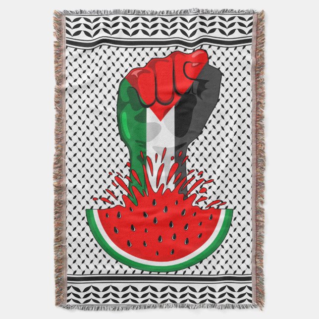 Palestine resistance fist on Watermelon Throw Blanket (Front Vertical)