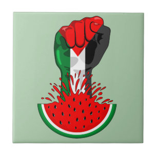 Palestine resistance fist on Watermelon Tile