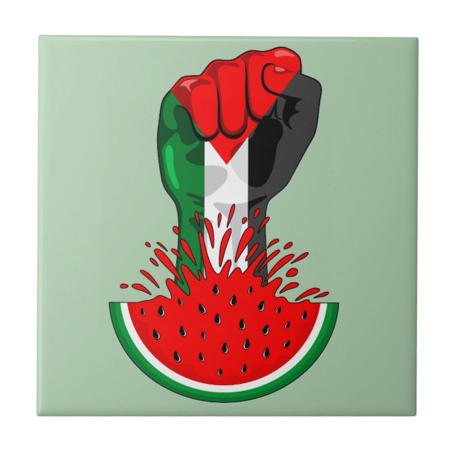 Palestine resistance fist on Watermelon Tile (Front)