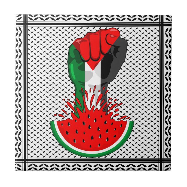 Palestine resistance fist on Watermelon Tile (Front)