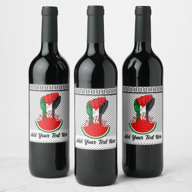 Palestine resistance fist on Watermelon Wine Label (Bottles)