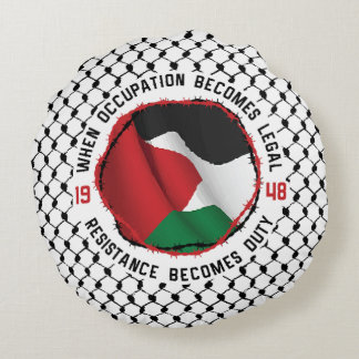 Palestine Solidarity Palestinian Kufiya Resistance Round Cushion