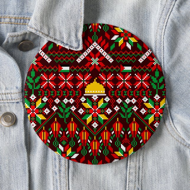 Palestine Tatreez Traditional Embrodery 6 Cm Round Badge (In Situ)