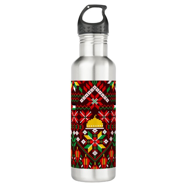 Palestine Tatreez Traditional Embrodery 710 Ml Water Bottle (Front)