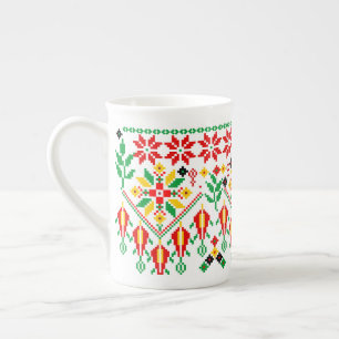 Palestine Tatreez Traditional Embrodery Bone China Mug