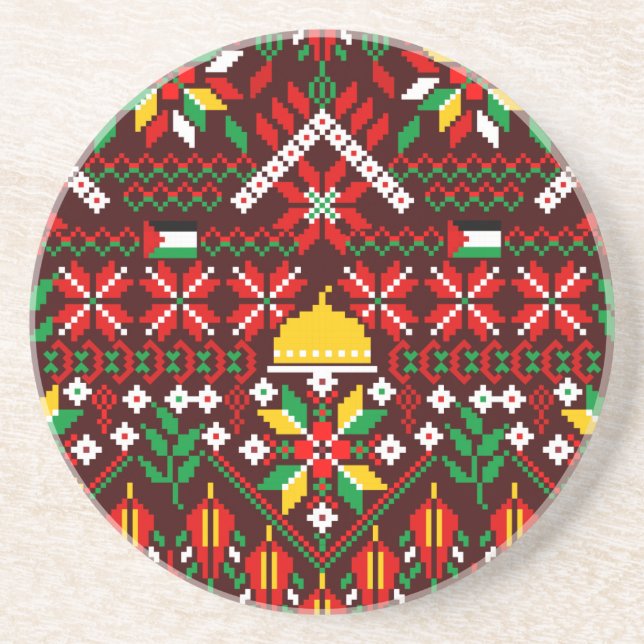 Palestine Tatreez Traditional Embrodery Coaster (Front)