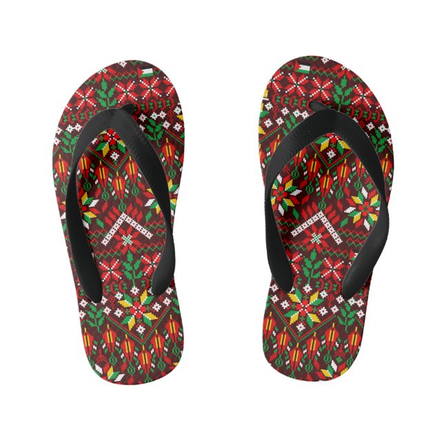 Palestine Tatreez Traditional Embrodery Kid's Flip Flops (Footbed)