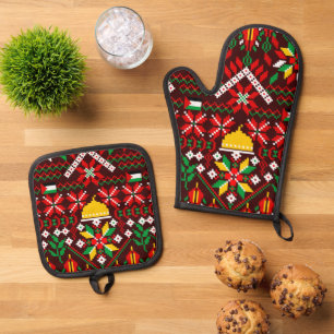 Palestine Tatreez Traditional Embrodery Oven Mitt & Pot Holder Set