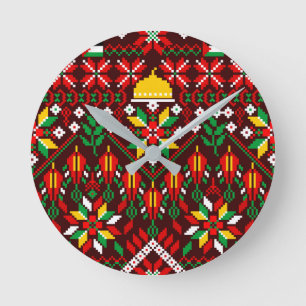 Palestine Tatreez Traditional Embrodery Round Clock