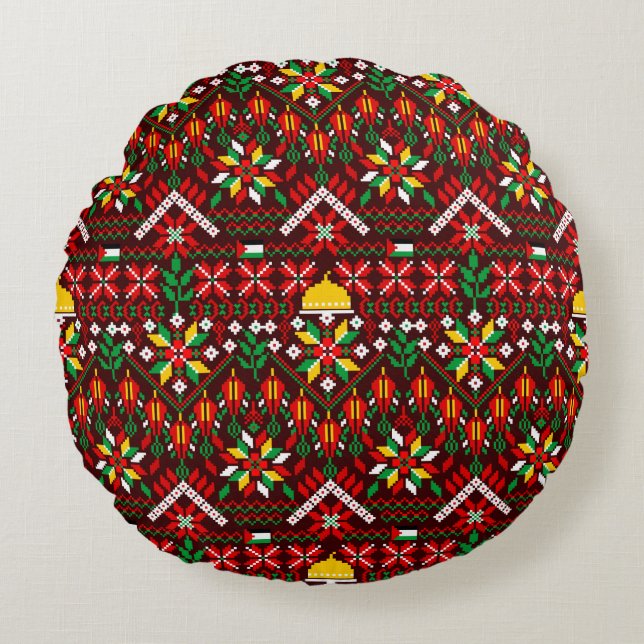 Palestine Tatreez Traditional Embrodery Round Cushion (Front)