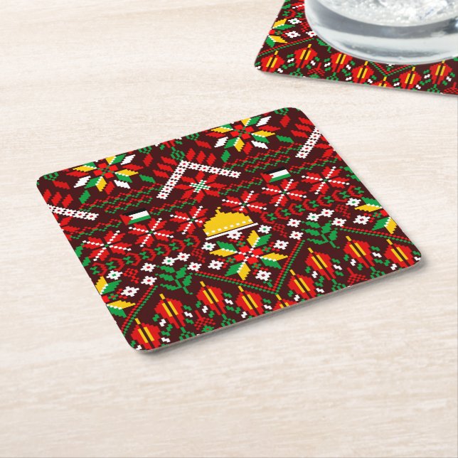 Palestine Tatreez Traditional Embrodery Square Paper Coaster (Angled)