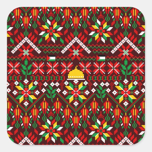 Palestine Tatreez Traditional Embrodery Square Sticker (Front)