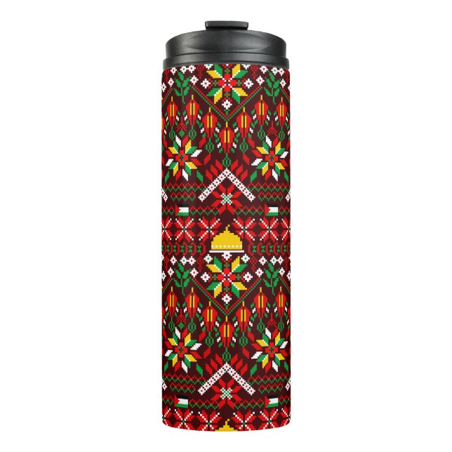 Palestine Tatreez Traditional Embrodery Thermal Tumbler (Front)