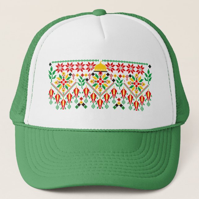 Palestine Tatreez Traditional Embrodery Trucker Hat (Front)
