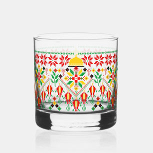 Palestine Tatreez Traditional Embrodery Whiskey Glass