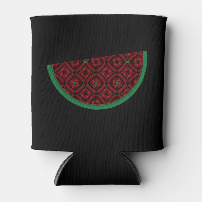 Palestine watermelon Embroidery red tatreez  Can Cooler (Front)